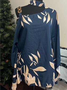Navy One-Shoulder Floral Top with Choker Detail